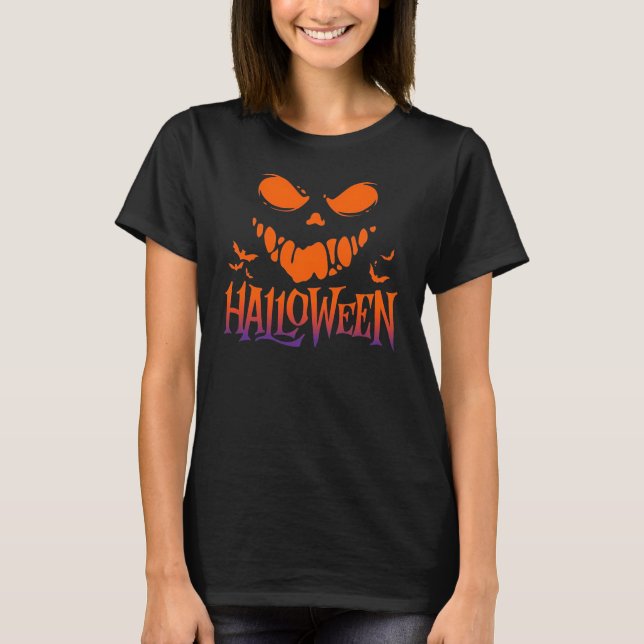 Skrämmande Halloween-pumpa ansikte spöklik gradien T Shirt (Framsida)