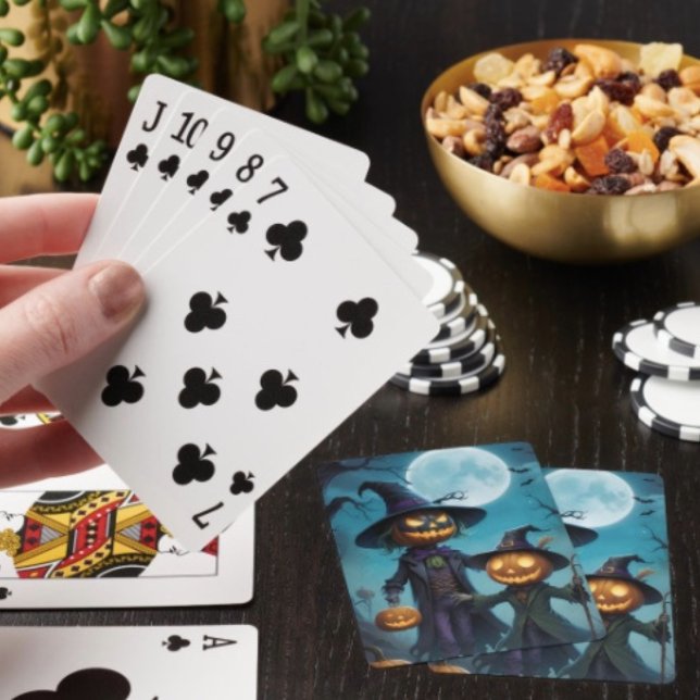 Skrämmande Halloween-pumpa-duo Casinokort (Poker cards easy to shuffle, smooth card stock. Dimensions: 2.5" x 3.5”. )