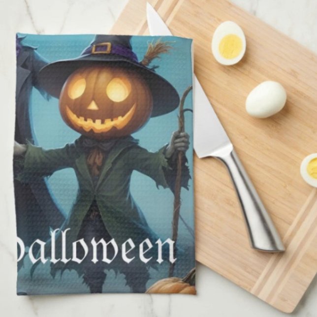 Skrämmande Halloween-pumpa-duo Kökshandduk (Kitchen Towel 16”X24” poly-blend machine washable. )