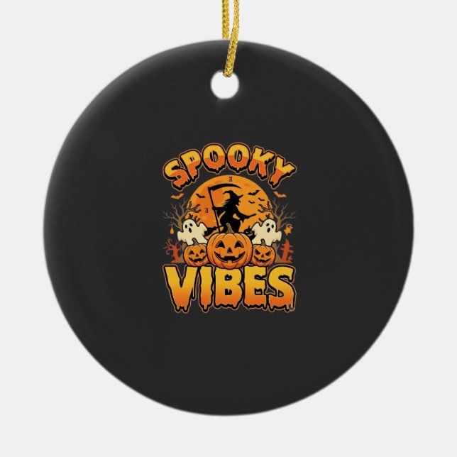 Skrämmande Halloween-pumpa-häxdesign_1 Julgransprydnad Keramik (Framsidan)