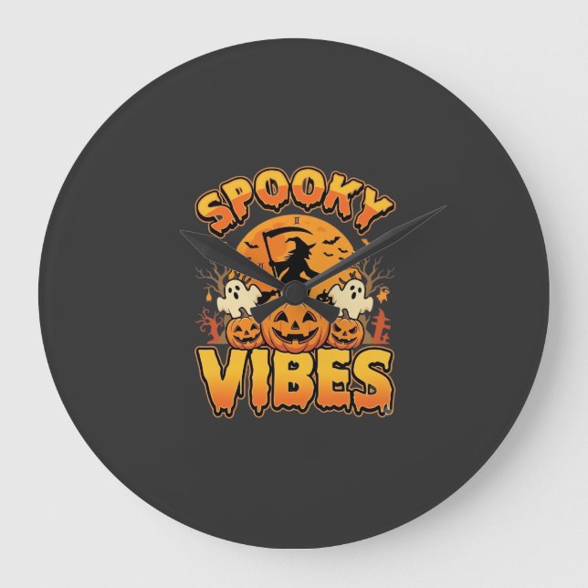 Skrämmande Halloween-pumpa-häxdesign_1 Stor Klocka (Framsida)