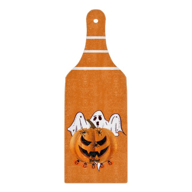 Skrämmande Halloween-pumpa med spöke och spindelde (Framsidan)