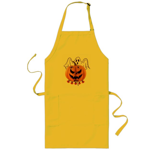 Skrämmande Halloween-pumpa med spöke och spindelde Långt Förkläde (Framsidan)