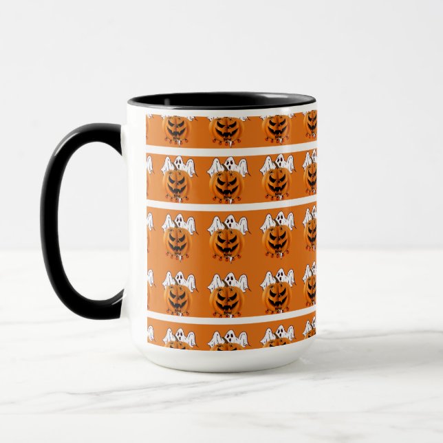 Skrämmande Halloween-pumpa med spöke och spindelde Mugg (Vänster)