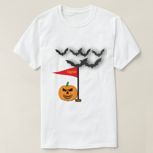 Skrämmande Halloween-pumpa och fladdermöss Signal  T Shirt (Design framsida)