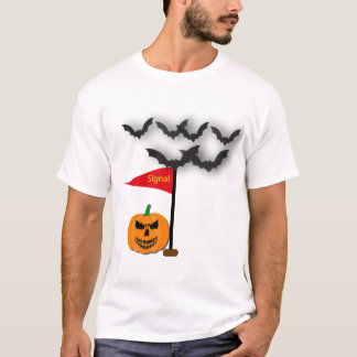 Skrämmande Halloween-pumpa och fladdermöss Signal T Shirt