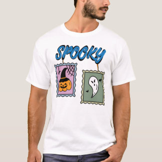 Skrämmande Halloween-pumpa och spökvintagefrimärke T Shirt