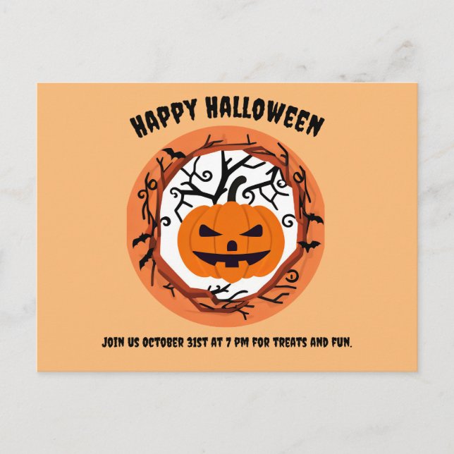 Skrämmande Halloween-pumpa Postkort Inbjudan (Framsida)