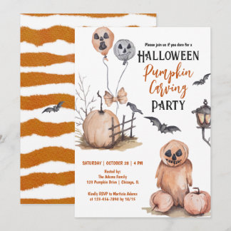 Skrämmande Halloween-pumpa skärande fest Inbjudningar