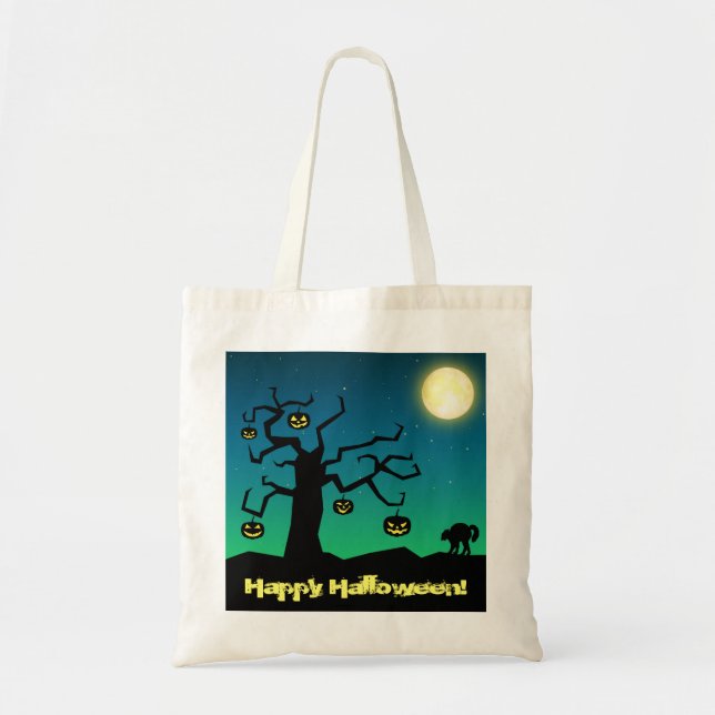 Skrämmande Halloween-pumpa-träd - Påse Tygkasse (Framsidan)