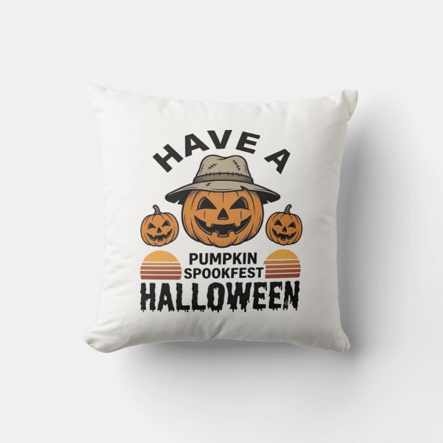Skrämmande Halloween-pumpa Vintage Gravyr T-Shirt  Kudde (Framsida)