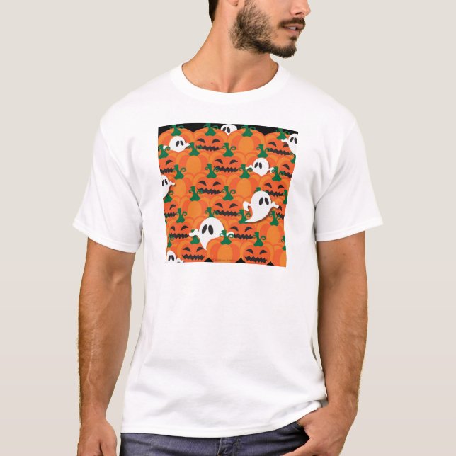 Skrämmande Halloween-pumpafält Spöken Tee Shirt (Framsida)