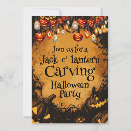 Skrämmande Halloween-pumpafältsfest kuslig Inbjudningar