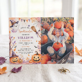 Skrämmande Halloween-pumpafödelsedagsfestinbjudan Inbjudningar