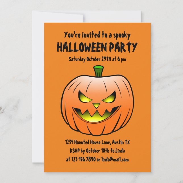 Skrämmande Halloween-pumpainbjudan Inbjudningar (Framsida)