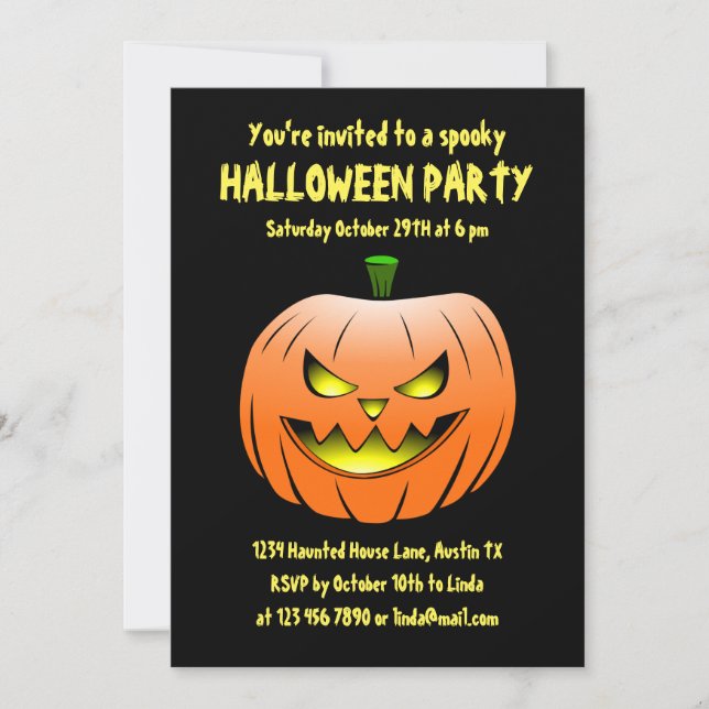 Skrämmande Halloween-pumpainbjudan Inbjudningar (Framsida)