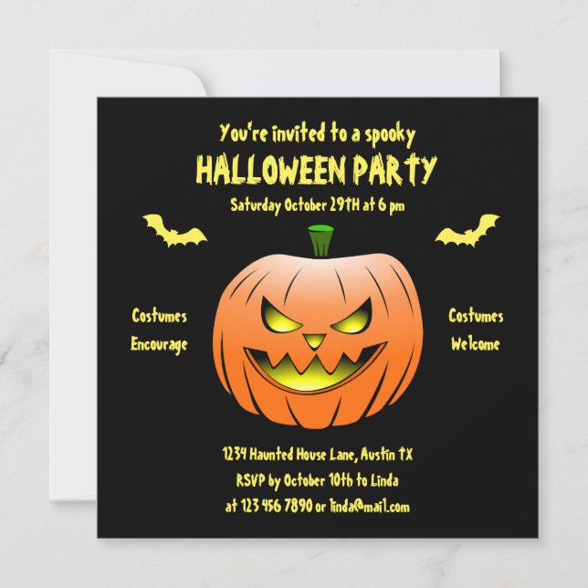 Skrämmande Halloween-pumpainbjudan Inbjudningar (Framsida)