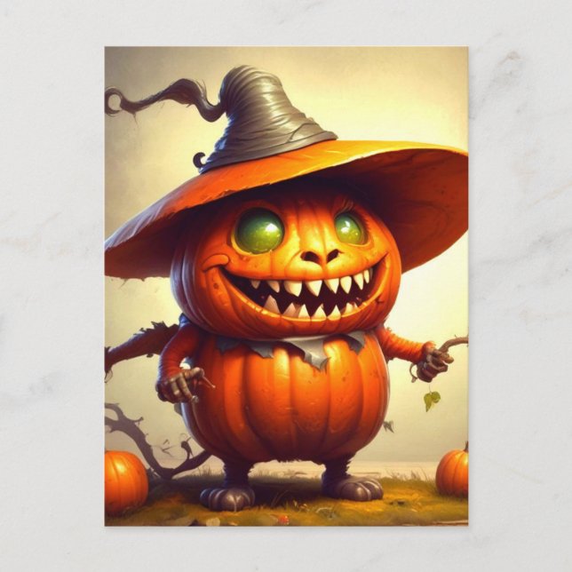 Skrämmande Halloween-pumpakryature Vykort (Framsida)