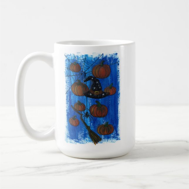 Skrämmande Halloween-pumpor & häxhatt keramisk kop Kaffemugg (Vänster)