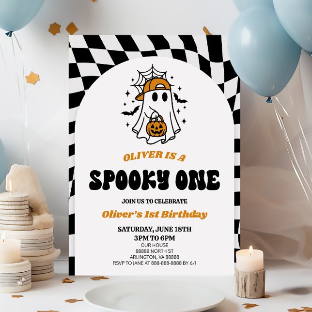 Skrämmande Halloween Retro 1-års födelsedagsfest Inbjudningar (Skapare uppladdad)
