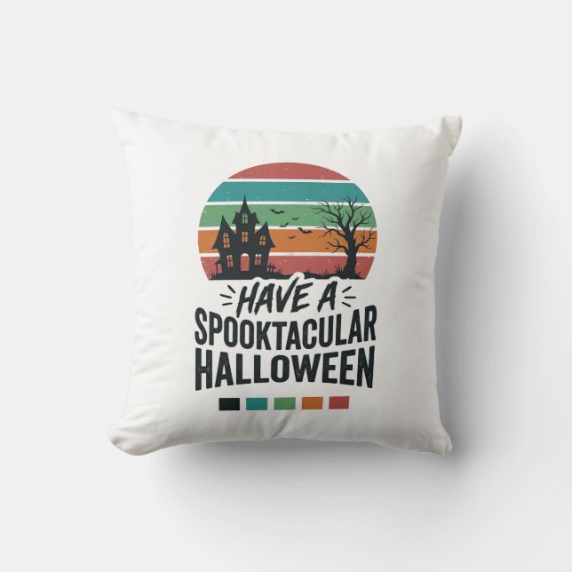 Skrämmande Halloween-retro gravyr t-shirt design Kudde (Framsida)