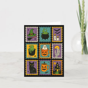 Skrämmande Halloween-säsong Häxa Spöke Pumpa Svart Kort