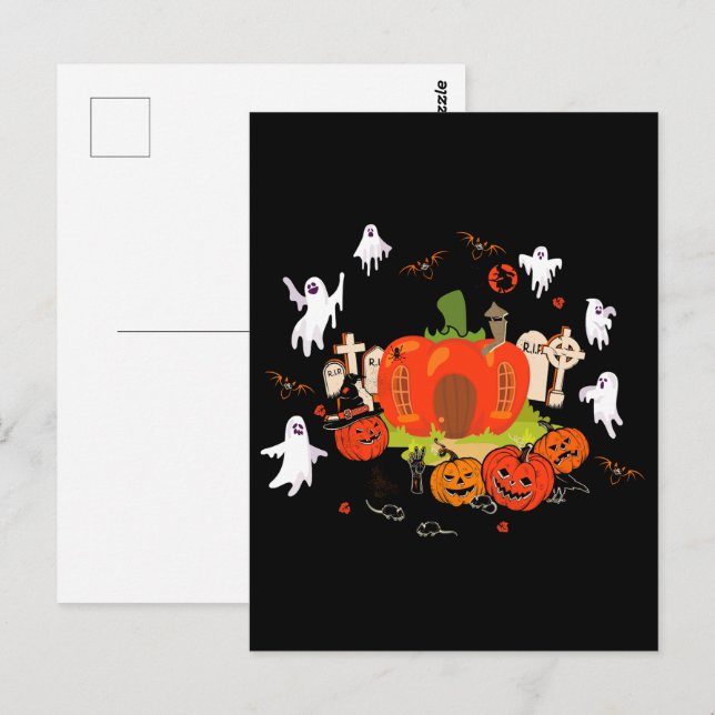 Skrämmande Halloween-scen med pumpagravgård Vykort (Fram/baksida)