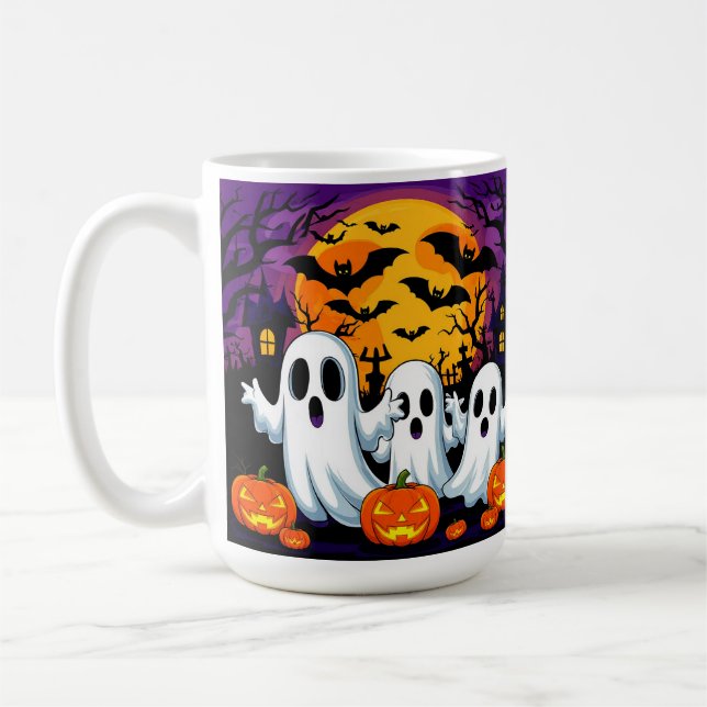 Skrämmande halloween-scen med spöken kaffemugg (Vänster)