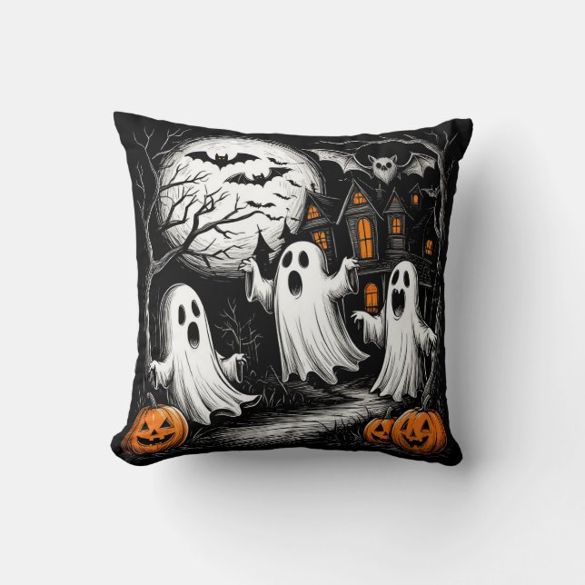 Skrämmande halloween-scen med spöken kudde (Framsida)