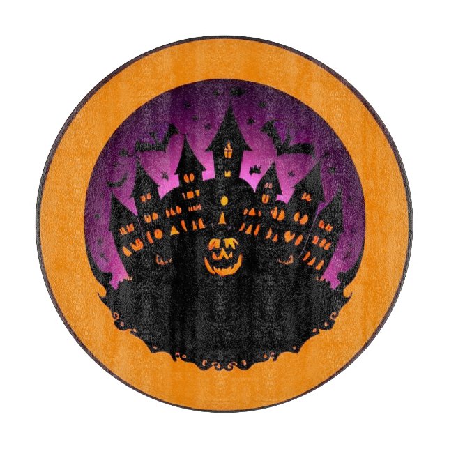 Skrämmande Halloween Siluett Av Ett Hemsökt Slott (Framsidan)