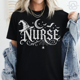 Skrämmande Halloween Sjuksköterska Häxa Hatt Måne T Shirt
