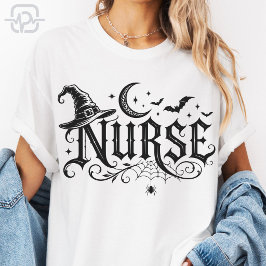 Skrämmande Halloween Sjuksköterska Häxa Hatt Måne T Shirt