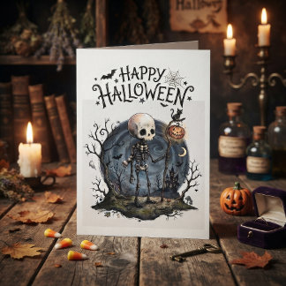 Skrämmande Halloween-skelett & Jack-o'-Lantern Kort