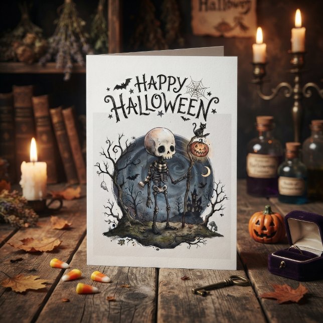 Skrämmande Halloween-skelett & Jack-o'-Lantern Kort (Skapare uppladdad)