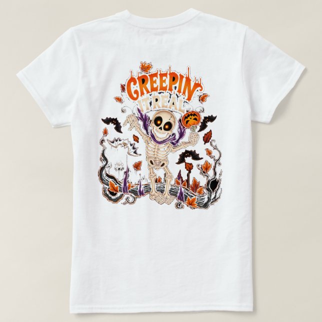 Skrämmande Halloween-skelett T Shirt (Design baksida)