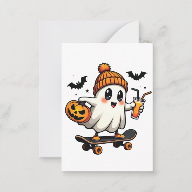 Skrämmande Halloween-skridskoåkning Pumpa Kryddost Anteckningskort (Framsida)