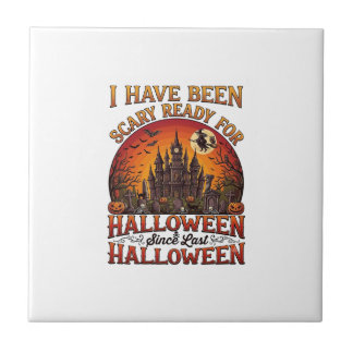Skrämmande Halloween Slott Häxa Pumpa Kakelplatta