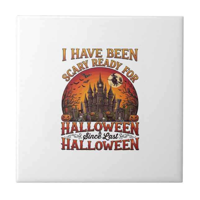 Skrämmande Halloween Slott Häxa Pumpa Kakelplatta (Framsidan)