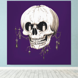 Skrämmande Halloween Smältande Kranium Med Fladder Canvastryck