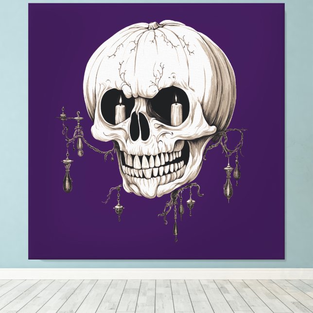 Skrämmande Halloween Smältande Kranium Med Fladder Canvastryck (Insitu (trägolv))