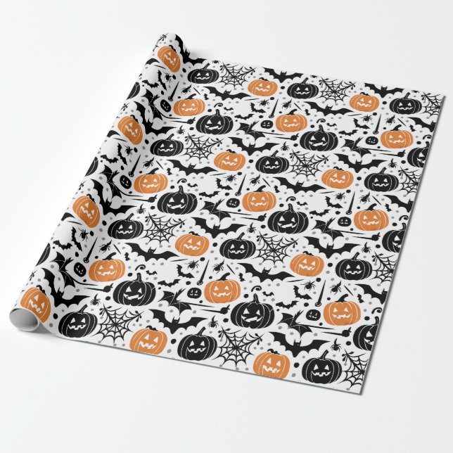 Skrämmande Halloween-sömlöst mönster  Presentpapper (Utrullad)