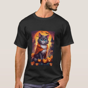 Skrämmande Halloween Söt Kat Vampyrer Bus eller Go T Shirt