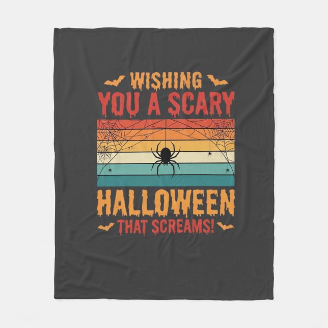 Skrämmande Halloween Spindelnät Solnedgång Design_ Fleecefilt (Framsidan)