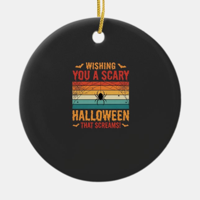 Skrämmande Halloween Spindelnät Solnedgång Design_ Julgransprydnad Keramik (Framsidan)