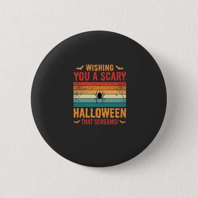 Skrämmande Halloween Spindelnät Solnedgång Design_ Knapp (Framsida)