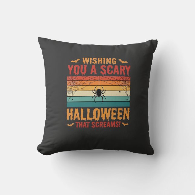Skrämmande Halloween Spindelnät Solnedgång Design_ Kudde (Framsida)