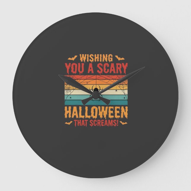Skrämmande Halloween Spindelnät Solnedgång Design_ Stor Klocka (Framsida)