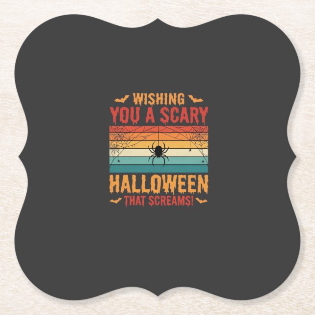 Skrämmande Halloween Spindelnät Solnedgång Design_ Underlägg Papper (Framsida)