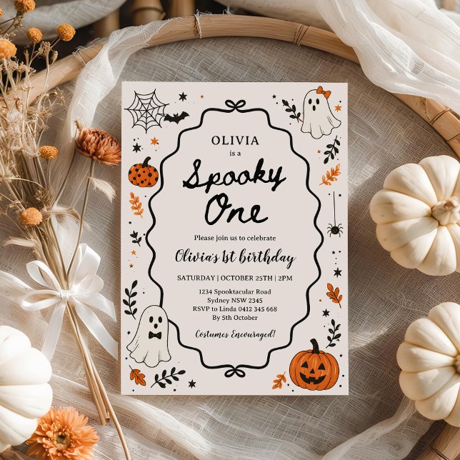 Skrämmande Halloween-spöke 1-års födelsedagsfest Inbjudningar (Skapare uppladdad)