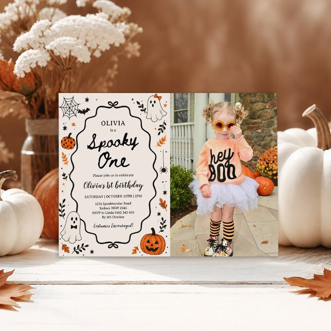 Skrämmande Halloween-spöke 1-års födelsedagsfoto Inbjudningar (Skapare uppladdad)